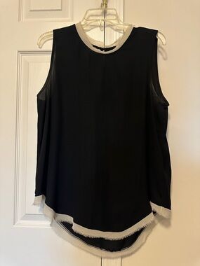 Women's Black Sleeveless Tank with White Frayed Trim